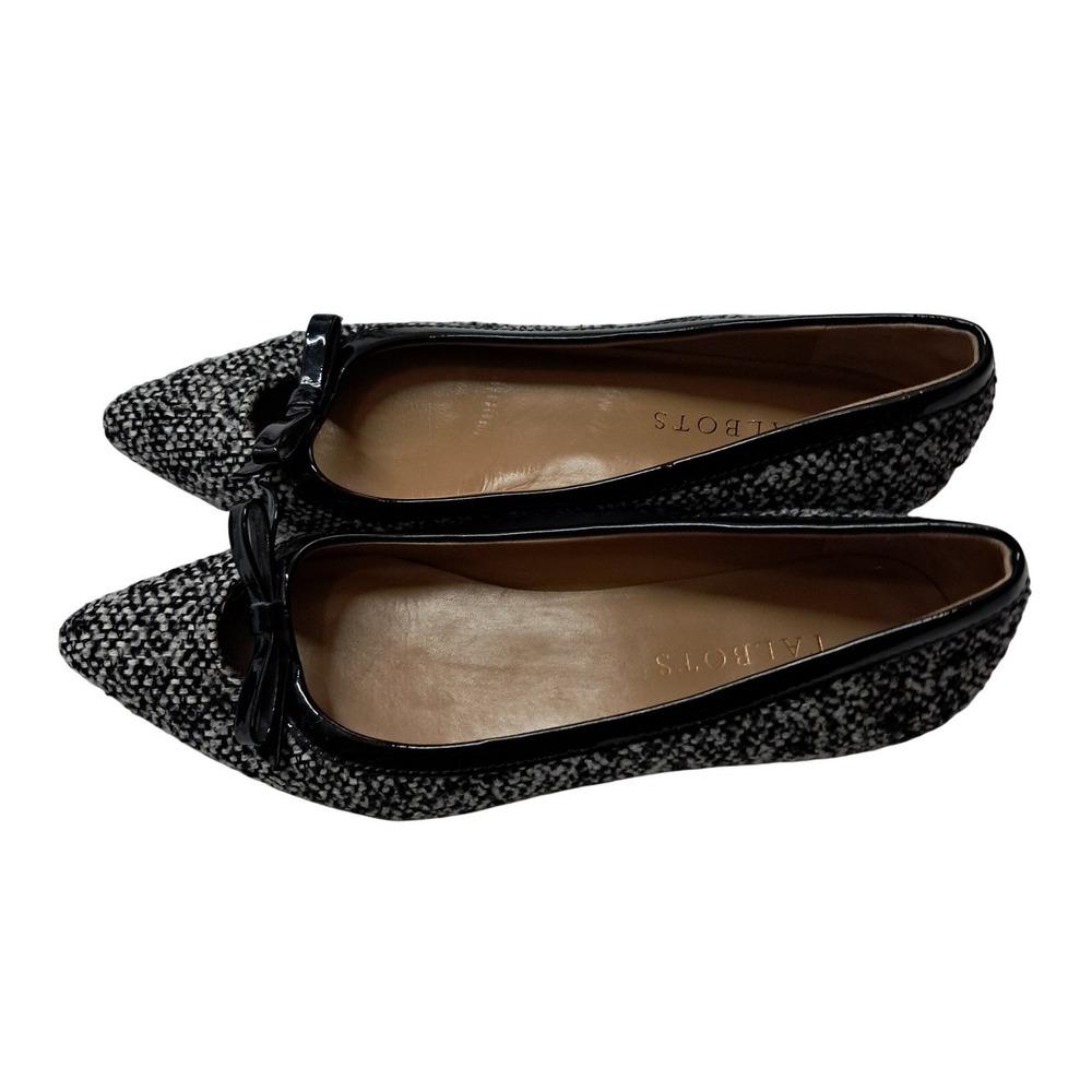 Talbots Shoes Heel Pumps Women's 6.5 Black White Tweed‎ Leather Bow Pointed Toe